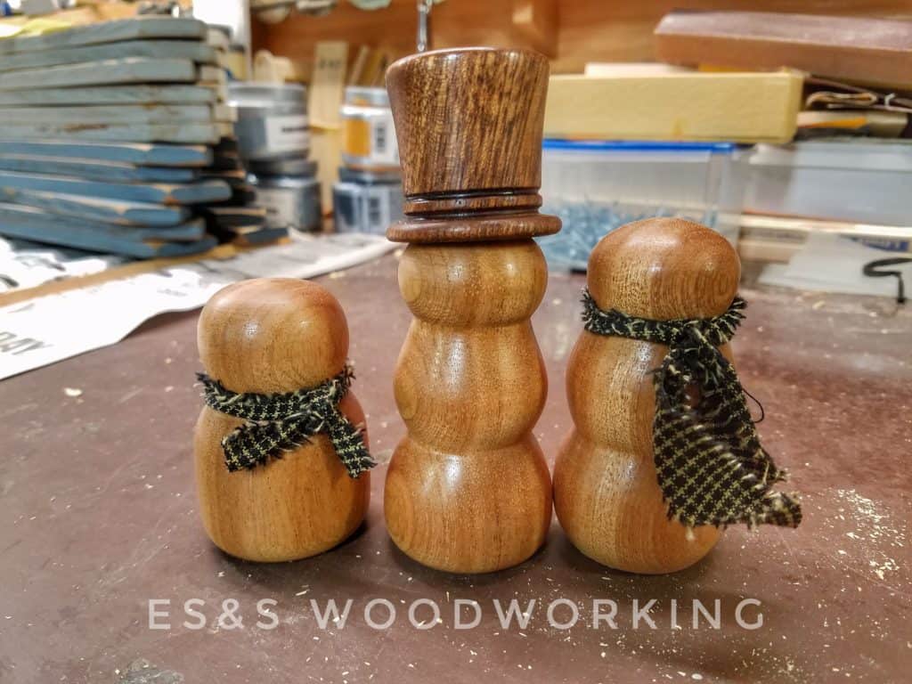 lathe turned mahogany snowmen